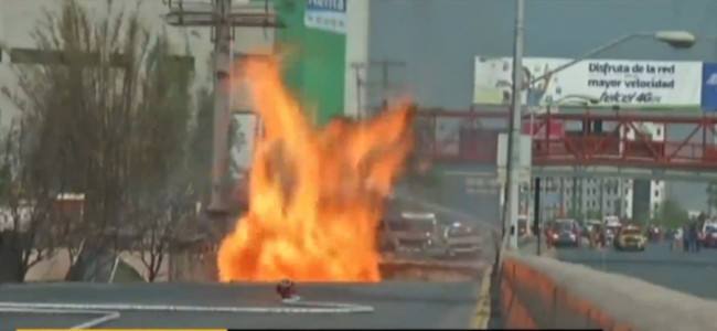 Burning crater in the middle of Mexico highway after gas pipeline blast