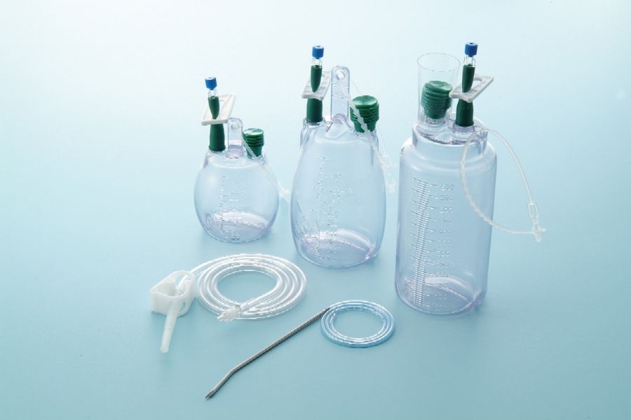Pre-vac, portable sterile bottle for closed wound drainage