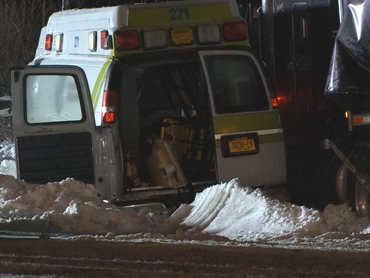 Man die after collision between ambulance and truck in Evans, New York