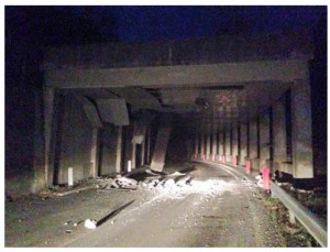 Un tratto della via Salaria devastata dal terremoto