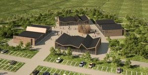 rendering del centro polivalente di Norcia