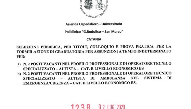 Autista soccorritore, da ospedale San Marco di Catania assunzione a tempo indeterminato di autisti di ambulanza | Emergency Live 1