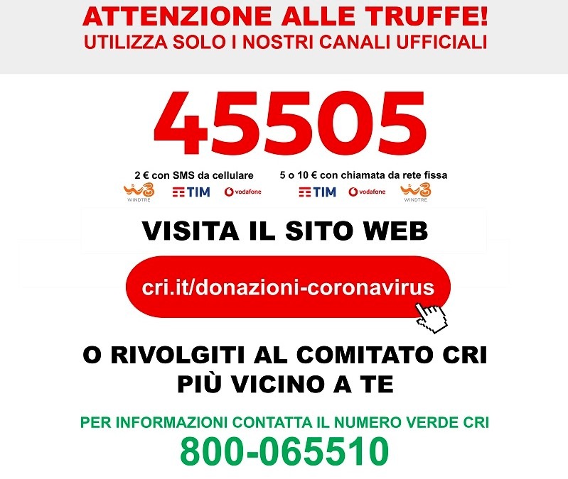Covid e le truffe, Croce Rossa Italiana: “attenzione, la CRI non chiama per chiedere contributi”