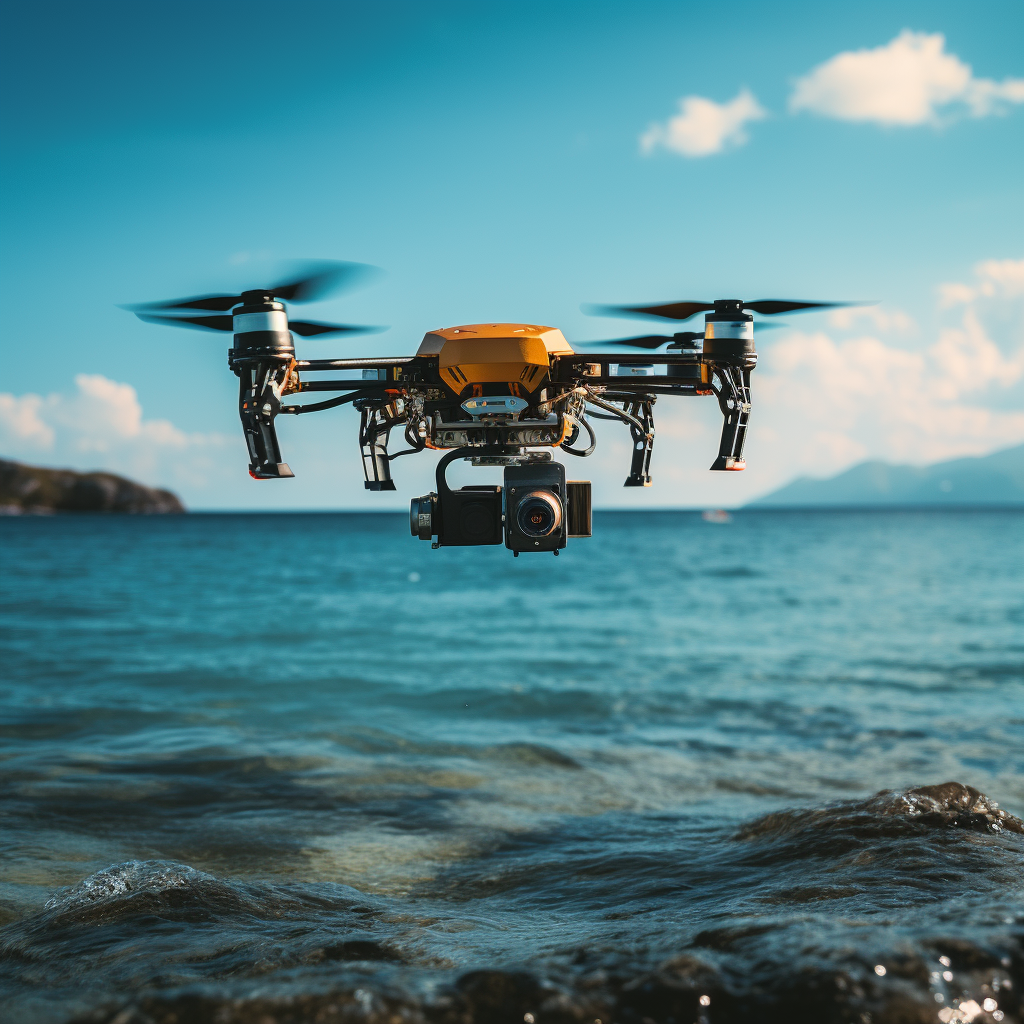 a drone flying over the sea