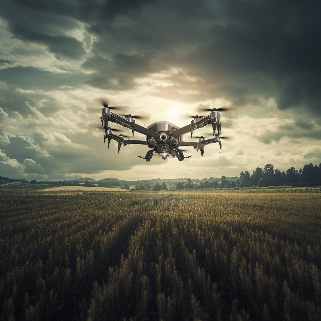 drone flying over a filed