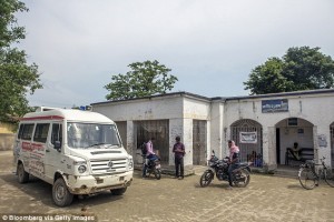 ambulance stands outside primary healthcare center_Raghopur_India