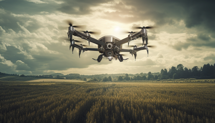 drone flying over a filed